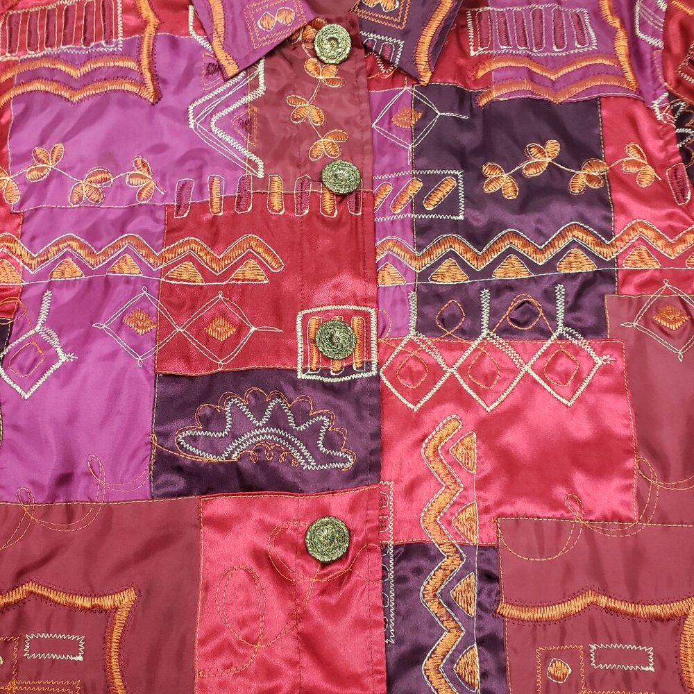 French Laundry Red Quilted Embroidered Button-Up Patchwork Jacket Sz S EXCELLENT - Picture 3 of 12